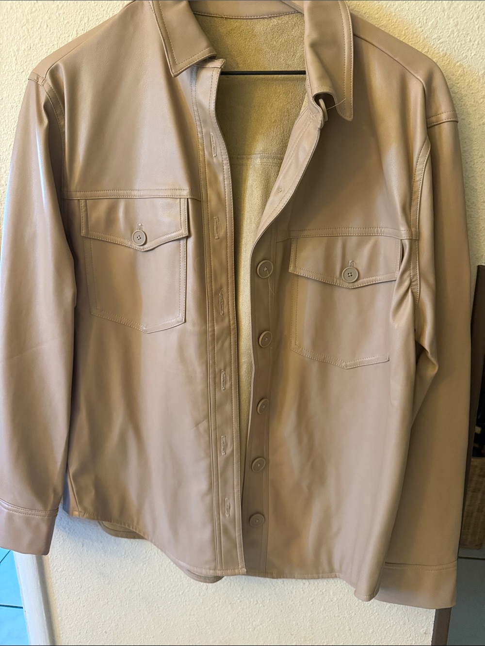 Women’s Taupe Leather Button-Up Jacket